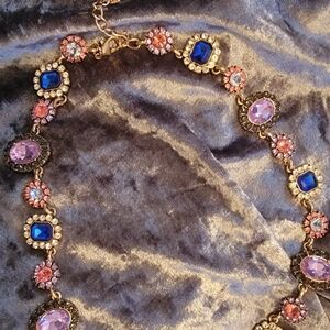 Elegant Gemstone Necklace with Blue and Pink Accents